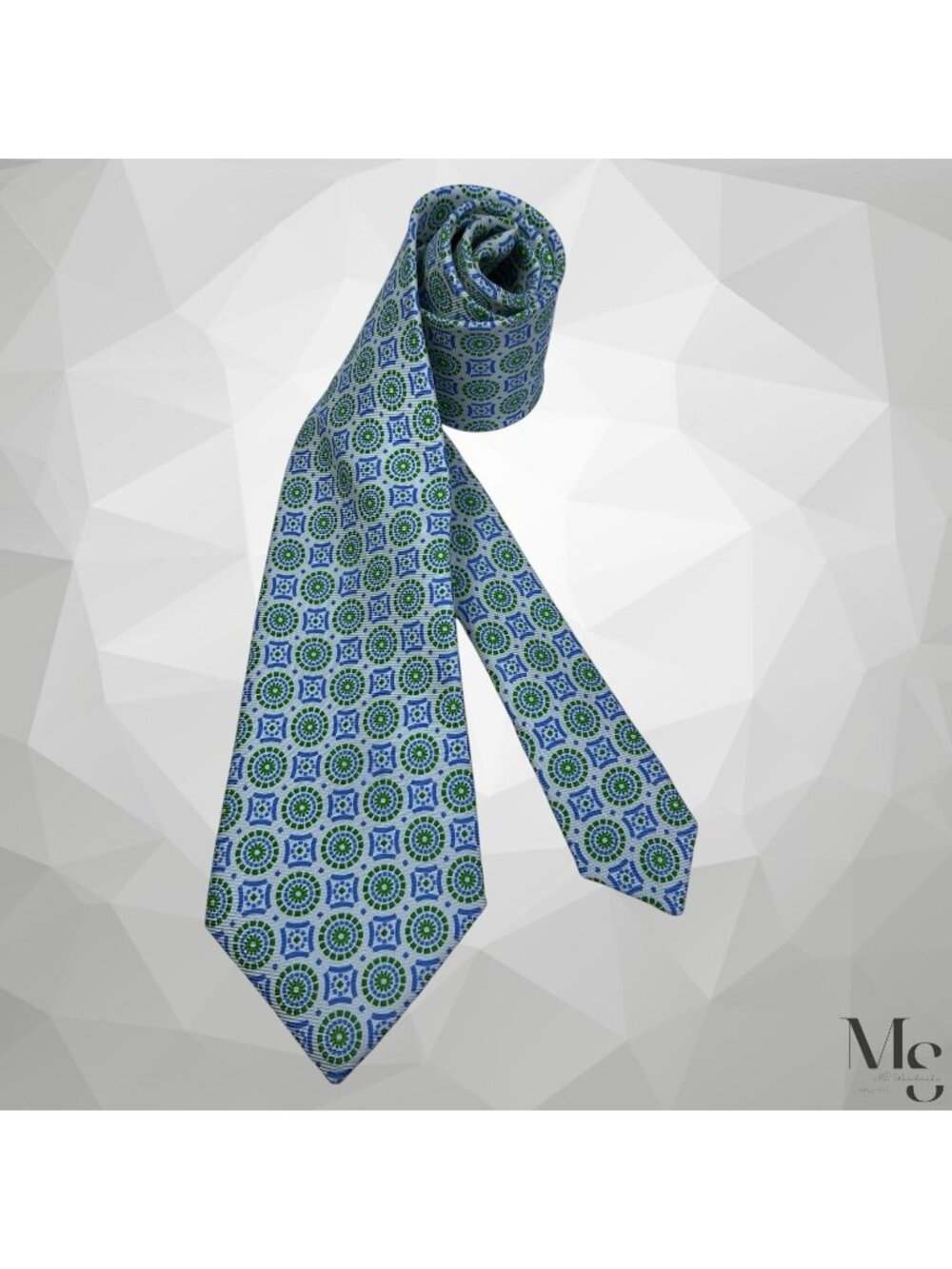 OXXFORD CLOTHES XL Blue Green Geometric Silk Tie H.Made In England 62’’-3.5" EUC